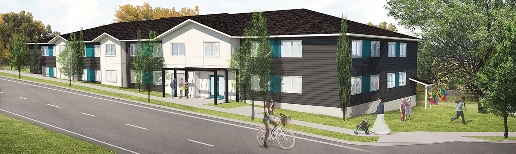 a rendering of a modular home on the side of a street